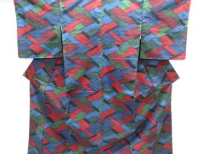 未使用品　幾何学模様織出し手織り紬着物